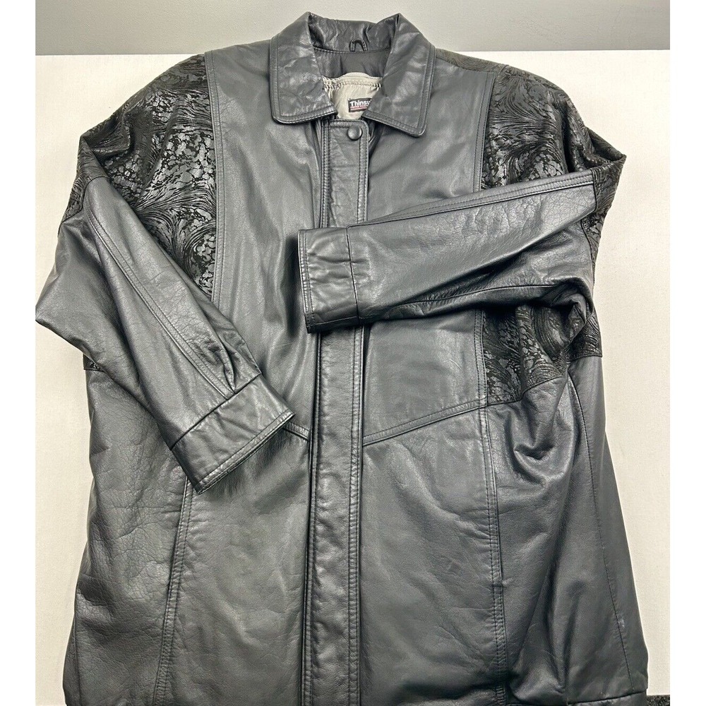 Vintage Pelle Studio‎ Thinsulate Black Leather Coat Jacket Large Liner Full Zip